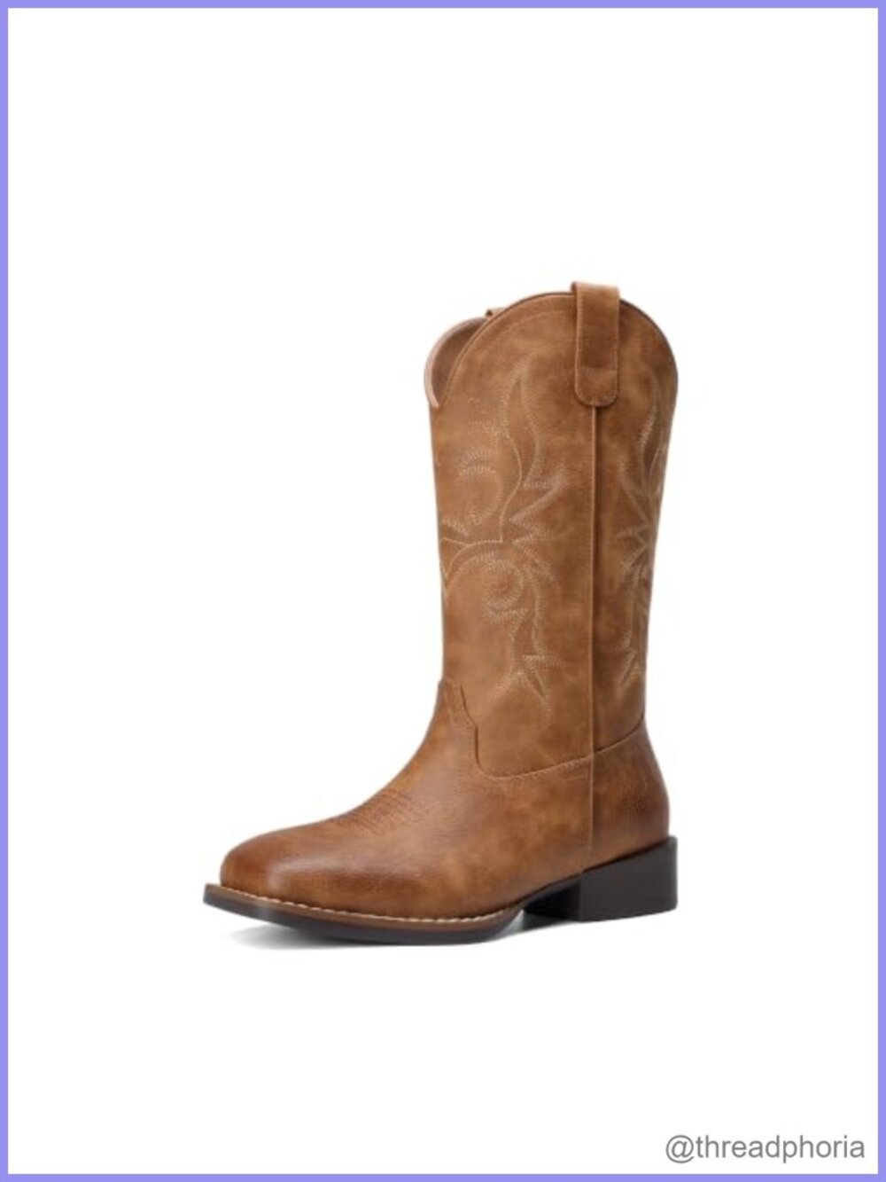 Women's Western Cowboy Boots Mid-Calf Square Toe Arch Support